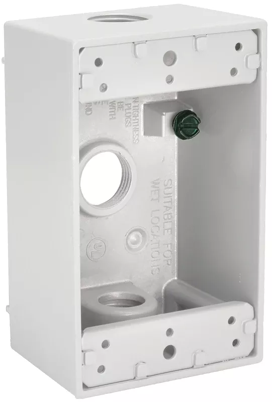 5320-1 Single-gang 3-outlet Weatherproof Outdoor Outlet Box, Aluminum, White